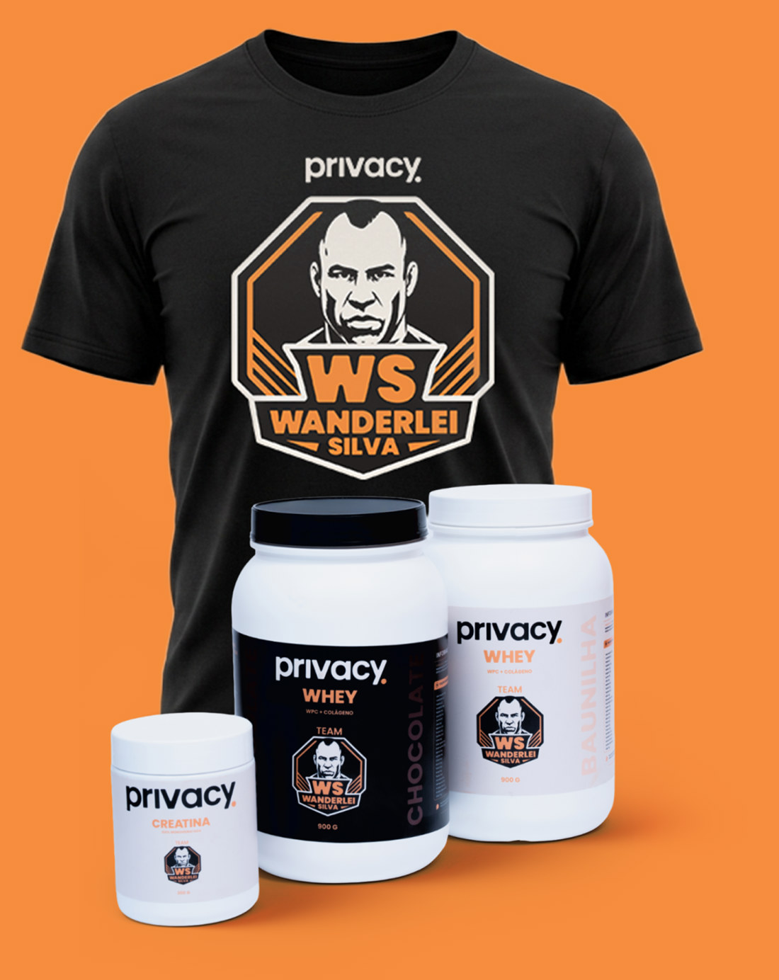 camiseta oficial e kit de suplementos privacy e wanderlei silva